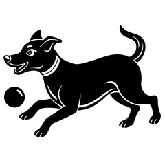 Playful black dog chasing a ball vector illustration for graphics and design