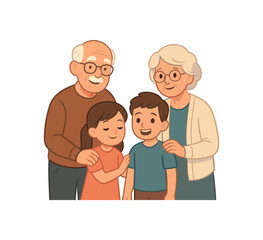 grandparents and grandchildren family life flat vector illustration style isolated on white background