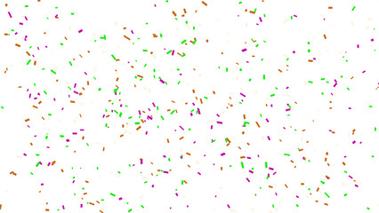 Colorful confetti explosion against a white background for festive occasion.