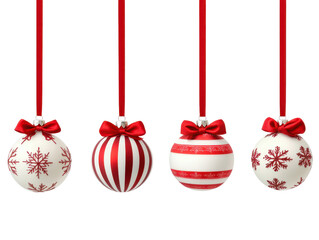 Festive Ornaments: A row of colorful Christmas ornaments hanging elegantly, each showcasing unique designs, embodying holiday cheer.