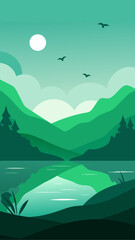 Landscape illustration with mountains and reflection