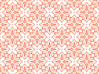 Wallpaper in the style of Baroque. White and pink floral ornament. Seamless vector background. Graphic pattern for fabric, wallpaper, packaging. Ornate Damask flower illustration