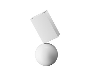 Minimalist 3D render of a white box balancing on a sphere., 3d illustration