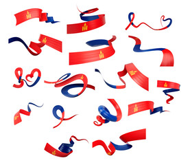 Set Of Different Style Of Mongolia Wavy Abstract Ribbon Flags 3d Illustration