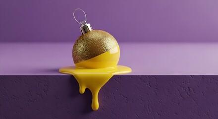Golden easter egg melting on purple surface