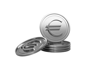 Shiny silver Euro coins stacked, symbolizing finance, wealth, and economy.