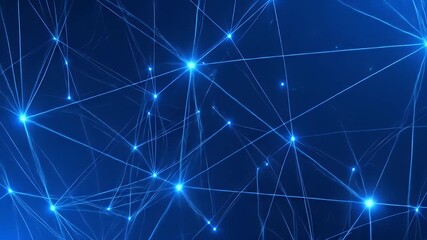 Abstract network with glowing blue nodes connected by thin lines on dark background