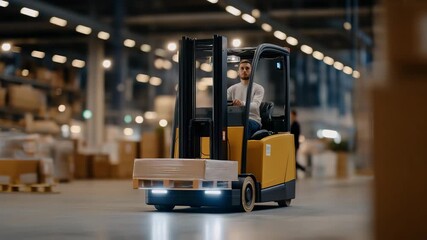 Autonomous warehouse filled with smart containers tracking goods in real time, emotion of technological precision and innovation visible, symbolizing advanced logistics systems, IoT connectivity, - Powered by Adobe