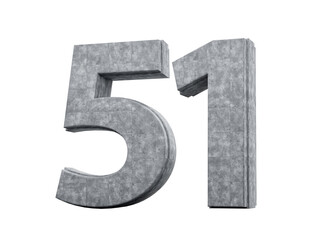 Concrete Number Fifty One 51 Digit Made Of Grey Concrete Stone White 3d Illustration
