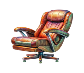Luxurious Artistic Leather and Wood Executive Office Chair on Black Background
