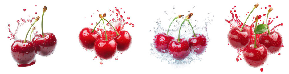 Juicy Burst: A series of vibrant cherries burst forth, their succulent juice exploding in a visual spectacle of freshness and flavor.