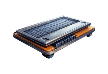 Futuristic device with metallic finish and button array for advanced technology interface