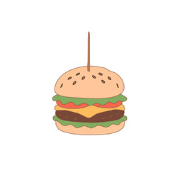 doodle burger pattern background. doodle fast food burger seamless pattern background. seamless pattern of hamburger in doodle style. Seamless Pattern of a Cheese Burger or Hamburger.Burger with stick