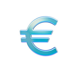 Shiny, metallic blue Euro currency symbol with reflective surface. 3d illustration