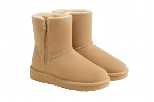 Beige sheepskin winter boots with zipper closing