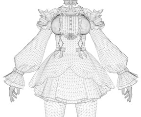 A girl in a detailed wireframe dress with intricate lines and curves. Vector illustration.