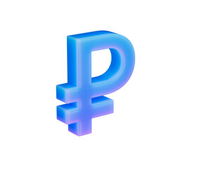Vibrant 3D Russian Ruble symbol, glowing blue and purple, representing finance. 3d illustration