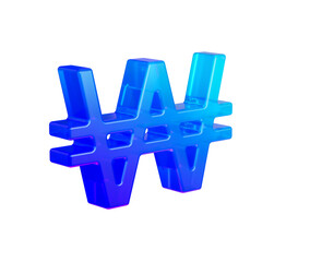 Obraz premium Striking 3D blue purple gradient Korean Won currency symbol for financial concept. 3d illustration