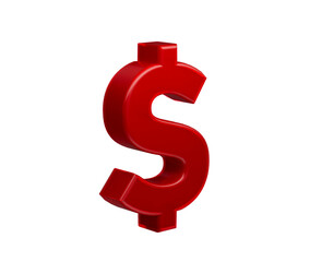 Vibrant red three dimensional dollar sign symbol isolated for financial concepts. 3d illustration
