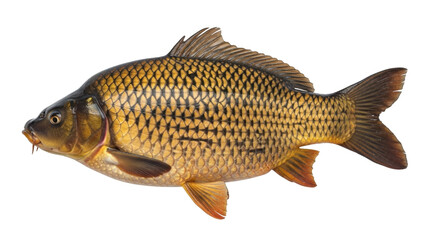 Isolated large adult carp with scales; a healthy fish popular in aquaculture and angling