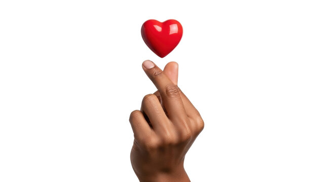 Isolated hand forming mini heart with fingers and thumb, with a three-dimensional heart shape