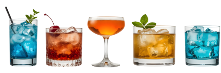 Cocktail Collection: A vibrant assortment of cocktails, showcasing the artistry and diverse flavors of mixology, inviting viewers to explore a world of refreshing drinks.