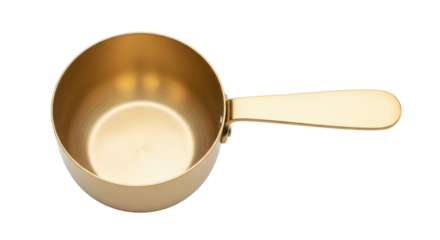 Isolated brass measuring cup with handle, kitchen utensil for cooking or food preparation