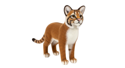 Isolated caracal kitten looks away, standing on its paws in a relaxed posture