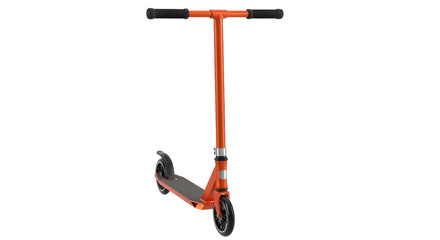 Isolated vibrant orange kick scooter, front-facing, perfect for eco-transport and outdoor fun