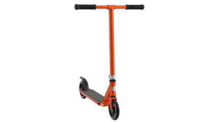 Isolated vibrant orange kick scooter, front-facing, perfect for eco-transport and outdoor fun