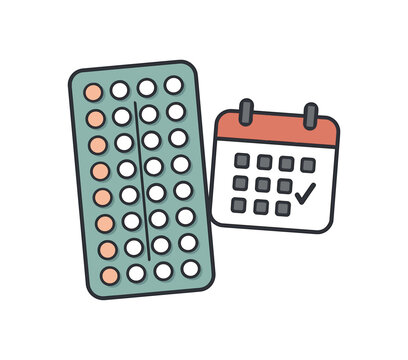 contraceptive pill pack with calendar symbol flat vector illustration style isolated on white background