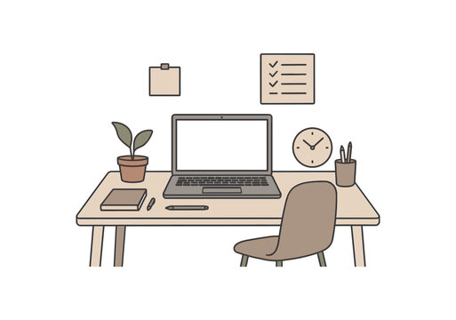 minimalist workspace productivity flat vector illustration style isolated on white background