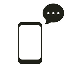 Minimalist black and white smartphone icon with speech bubble for messaging and communication vector illustration silhouette vector illustration white background