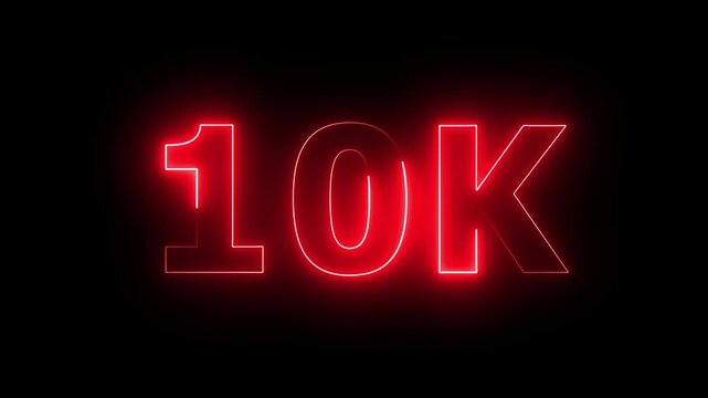 Neon light 10K letter animation. 10K followers or subscribers  celebration Thank you followers congratulation. Social media milestone achievement neon effect.....