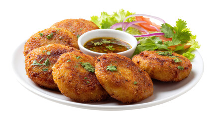 Aloo Tikki on a plate isolated on a white background