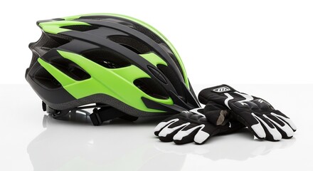 Bike helmet and gloves for cycling safety gear and protection equipment for outdoor sport activity