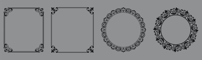 Set of decorative frames Elegant vector element for design in Eastern style, place for text. Floral black and gray borders. Lace illustration for invitations and greeting cards