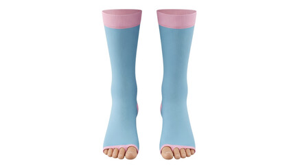 Isolated open-toe socks in light blue and pink for feet, healthcare and recovery use