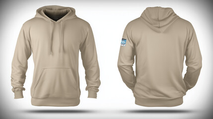 streetwear. Beige hoodie showcased on a clean white background, highlighting simplicity and modern style. lifestyle magazines.