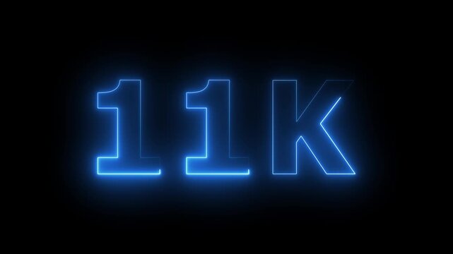 Neon light 11K letter animation. 11K followers or subscribers  celebration Thank you followers congratulation. Social media milestone achievement neon effect.....