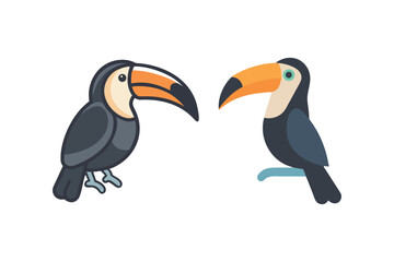 Fototapeta premium Two colorful toucans are depicted in a simplistic cartoon style illustration