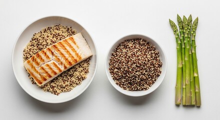 Healthy grilled fish recipe with quinoa and asparagus for balanced diet and nutritious meal idea