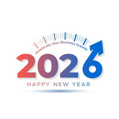 2026 new year welcome with speed meter. Accelerate your business growth concept.