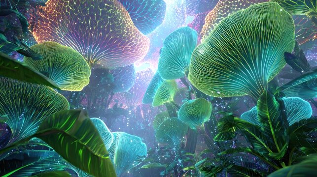 Glowing mushroom forest