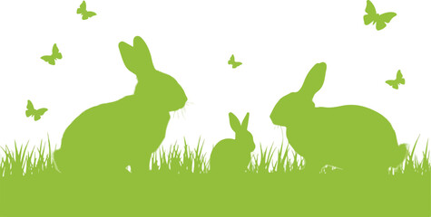 Green bunnies and butterflies silhouette