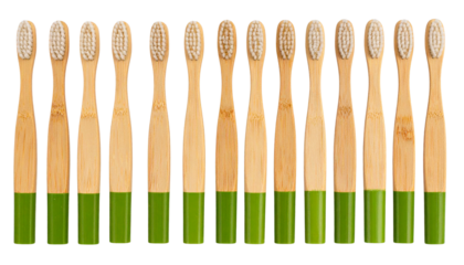 Collection of Bamboo Toothbrushes for Sustainable Dental Care, Isolated on Transparent Background PNG