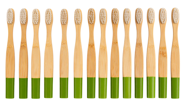 Collection of Bamboo Toothbrushes for Sustainable Dental Care, Isolated on Transparent Background PNG