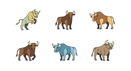 Obraz premium Bull animal set in various colors with transparent background