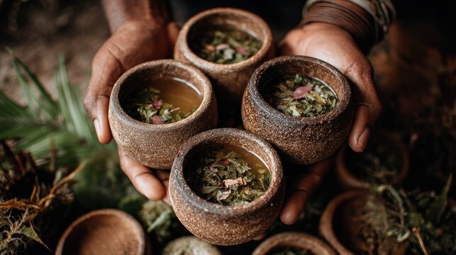 Hands holding herbal tea cups
