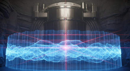 Abstract Futuristic Device with Wavy Grid Display